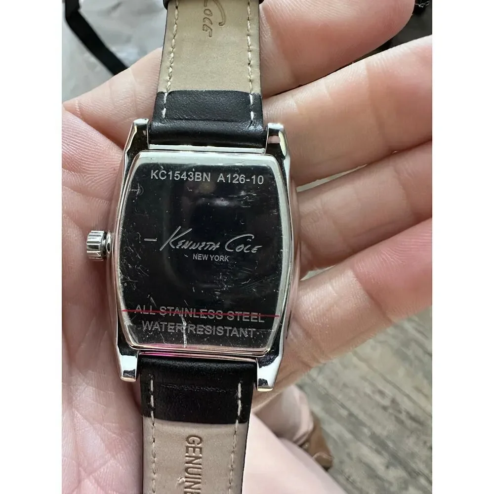 Kenneth Cole New York Men's Black Silver Leather Straps Wrist Watch KC1543